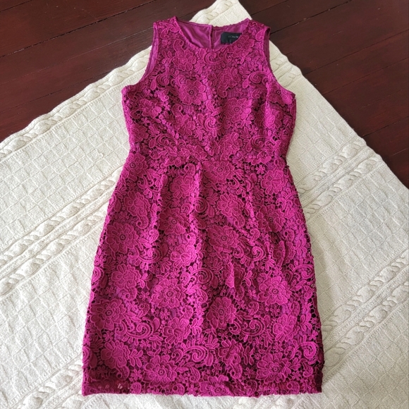 J. Crew Dresses & Skirts - J Crew Lace Pencil Sheath Dress size 14T Fuschia Purple Pink